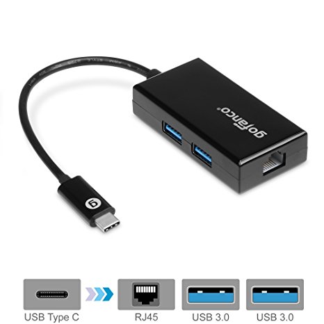 gofanco USB C Type C to USB 3.0 LAN Hub with 2 USB 3.0 Ports and a Gigabit Ethernet 10/100/1000 Mbps LAN Network Output for Windows and Mac OS