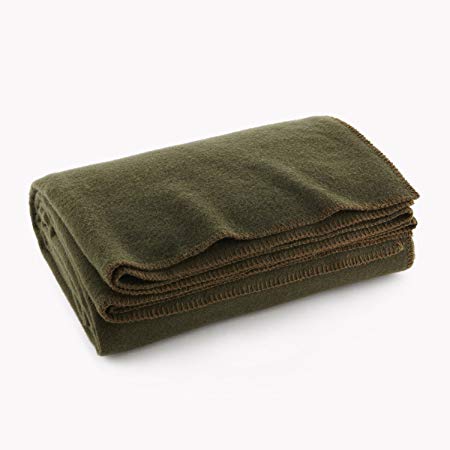 Ever Ready First Aid Olive Drab Green Warm Wool Fire Retardent Blanket, 66" x 90" (80% Wool)-US Military