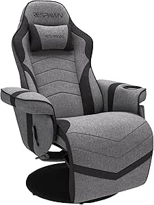 RESPAWN 900 Gaming Recliner - Video Games Console Recliner Chair, Computer Recliner, Adjustable Leg Rest and Recline, Recliner with Cupholder, Reclining Gaming Chair with Footrest - Gray Fabric