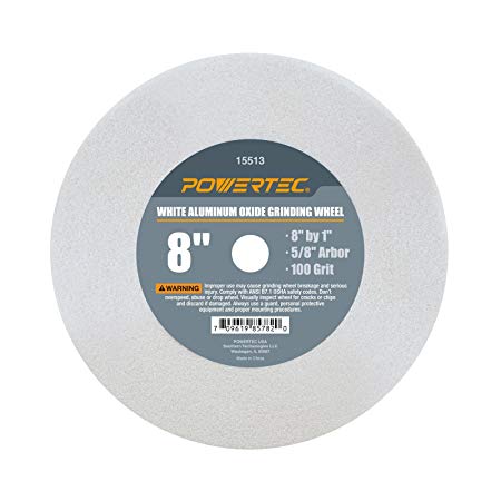 POWERTEC 15513 100 Grit 5/8" Arbor White Aluminum Oxide Grinding Wheel, 8" x 1"