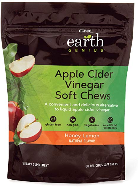 GNC Earth Genius Apple Cider Vinegar Soft Chews, Honey Lemon, 60 Soft Chews