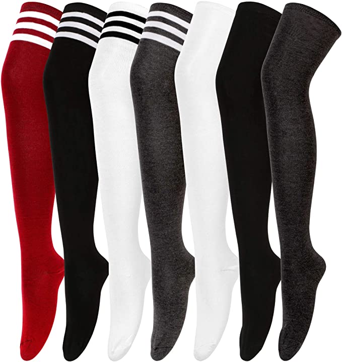 Womens Thigh High Socks Over the Knee High Striped Stocking Boot Leg Warmer Long Socks for Daily Wear Cosplay