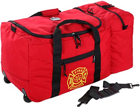 Ergodyne Arsenal 5005W Large Nylon Rolling Firefighter Rescue Turnout Fire Gear Bag with Shoulder Strap and Helmet Pocket