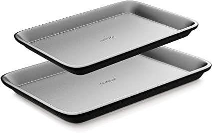 Nonstick Cookie Sheet Baking Pan - 2-Pc. Professional Quality Kitchen Cooking Non-Stick Bake Trays with Gray Coating Inside & Outside, Dishwasher Safe, PFOA, PFOS, PTFE Free - NutriChef