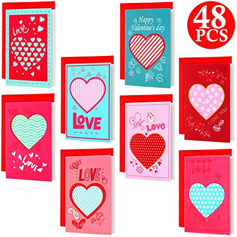 48 Pieces Valentine's Day Cards Set Love Greeting Cards Assorted Blank Heart Valentine Note Cards with Envelopes for Wife Girlfriend Husband Boyfriend Anniversaries