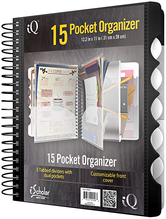 IQ iScholar 15 Pocket Organizer, 12.2 x 11", Tabbed Dividers, Color Will Vary (39906)