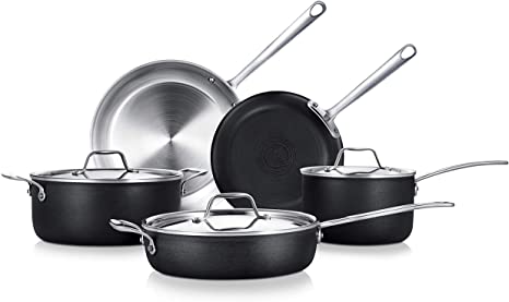 NutriChef Kit 8-Piece Steel-4-Ply Cookware w/Cast Stainless Steel Handle, 4-Ply Kitchenware Pots & Pans Set Stylish Kitchen