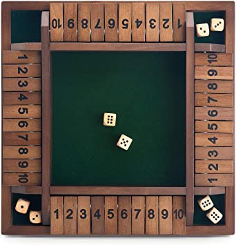 12 inch Wooden 4 Players Shut The Box / Dice Game / Classics Tabletop Version and Pub Board Game