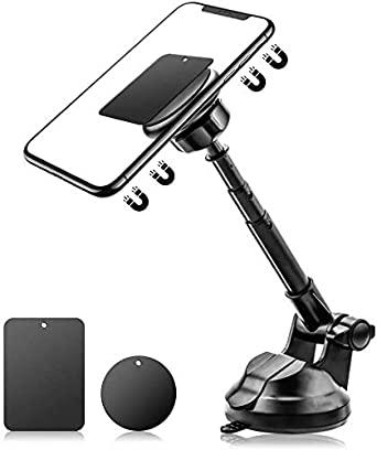 Car Phone Mount Easy Clamp, Ultimate Hands-Free Magnetic Phone Holder for Car Dashboard Windshield, Super Suction Compatible with Phone 12/11/11 Pro/8 Plus/8/SE/X/XR/XS/7, S20/S10 More