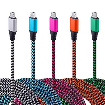 Kakaly Nylon Braided Micro USB Charging Cord, 6-Feet, 5 Pack