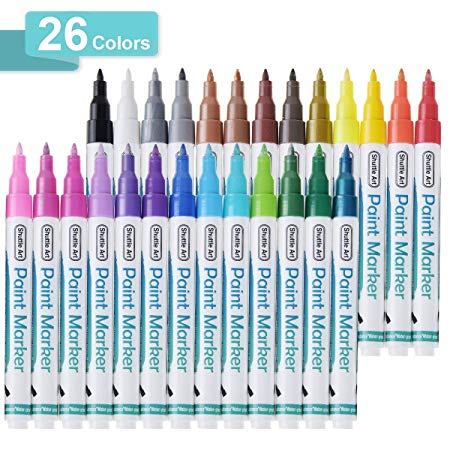 Paint Pens, Shuttle Art 26 Colors Acrylic Paint Markers, Low-Odor Water-based Quick Dry Paint Markers for Rock, Wood, Metal, Plastic, Glass, Canvas, Ceramic