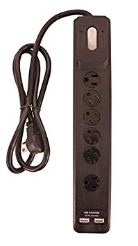 Woods 41495 Surge Protector with 6 Outlets, 2 USB Outlets and 4’ Cord for 1780J of Protection, Black