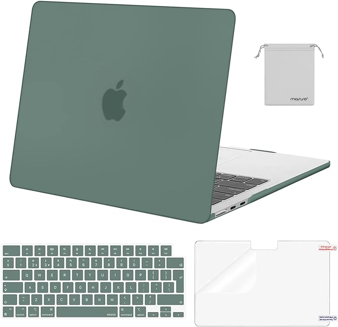 MOSISO Compatible with MacBook Air 13.6 inch Case 2023 2022 M2 A2681 Chip with Liquid Retina Display Touch ID, Plastic Hard Shell Case&Keyboard Cover&Screen Protector&Storage Bag, Emerald Green