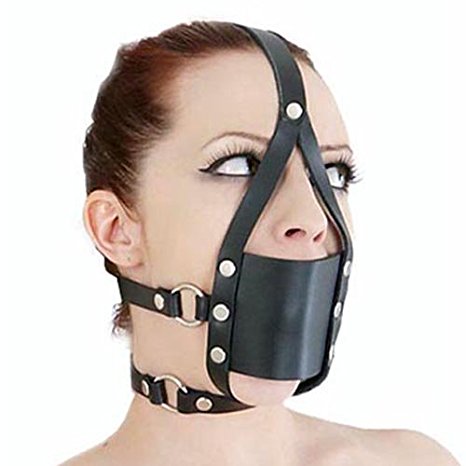 SZXXC Love fantasy series convenient artificial leather bondage unisex spreader obsessed with extreme interesting sexual lover SM games Extreme BDSM SEX ~ Strict Black Leather full Head Harness Mask Gag Muzzle Bondage w/ Detachable Hard Ball Unisex ~ Sm059 Leather