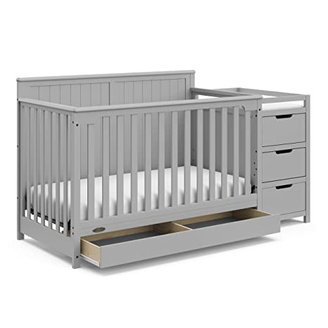 Graco Hadley 4 in 1 Convertible Crib Changer (Pebble Gray) Easily Converts to Toddler Bed Day Bed or Full Bed, Three Position Adjustable Height Mattress (Mattress Not Included)