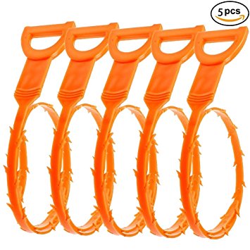 Hair Drain Clog Remover Flexible Drain (5 Pack), Hook Slow Drain Relief Cleaner Snake Hair Clog Tool for Drain Cleaning, Quick and Easy Drain Unclogger, Orange 20 Inches