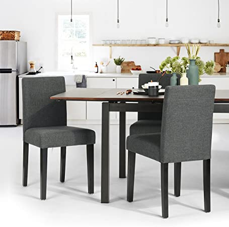 HOMEMAKE Set of 2 PU Leather Parson Dining Chairs, Home Dining Room Classic Padded Side Chairs Full KD Legs (Fabric Grey)