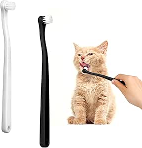 2Pcs Dog Toothbrush Soft Pet Toothbrush with Long Handle Pet Cat Dental Care Oral Hygiene Toothbrush Dog Dental Care Kit for Puppy, Kitten, Cats Small Breed Dogs, Black and White