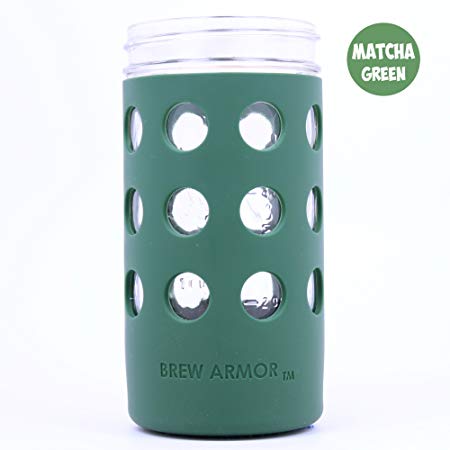 Brew Armor Silicone Mason Jar Sleeve 24 oz. 1.5 Pint Wide-Mouth by Brute Kitchen (2 Pack) (Matcha Green)