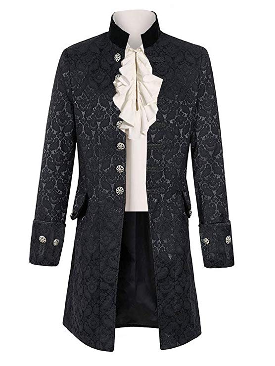 Pxmoda Mens Gothic Tailcoat Jacket Steampunk Victorian Tuxedo Uniform Halloween Costume Coat