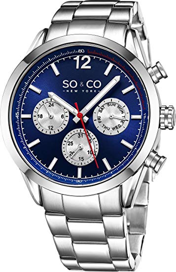 SO&CO New York Mens "Specialty Monticello" Stainless Steel Multifuction Quartz Wrist Watch with Date
