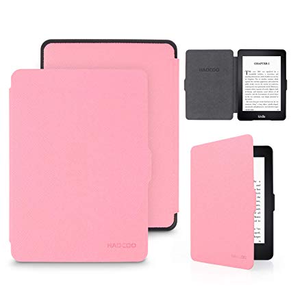 HAOCOO Ultra Slim Leather Smart Case Cover Build in Magnetic [Auto Sleep/Wake] Function for All-New Paperwhite Generations Prior to 2018 (Not fit All Paperwhite 10th Generation)(Baby Pink)
