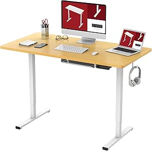 SANODESK E150 Electric Elevation Desk, 47.2 x 23.6 inches (120 x 60 cm), Easy Assembly, USB Pot, Hooks, Storage Box, Lightweight, Memory Function, Ergonomic, Integrated Height Adjustable Desk, Computer Rack, PC Desk, 47.2 x 23.6 inches (120 x 60 cm), Black Legs   Top Plate (White Maple))