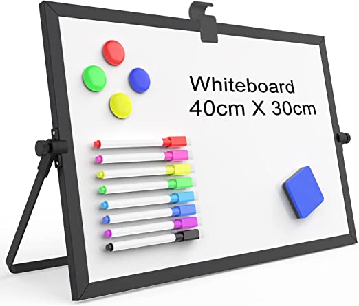 OWill Black Dry Erase Whiteboard, 30 X 40 cm Mini Magnetic Desktop Whiteboard with Stand, Small A3 Magnetic Whiteboard & Portable Double-Sided Whiteboard Easel for Drawing in School & Home