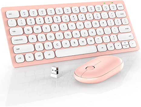 Wireless Keyboard Mouse Combo, TedGem 2.4GHz Portable Mini Wireless Keyboard&Silent Mouse, USB Keyboard for Laptop(Light Pink)