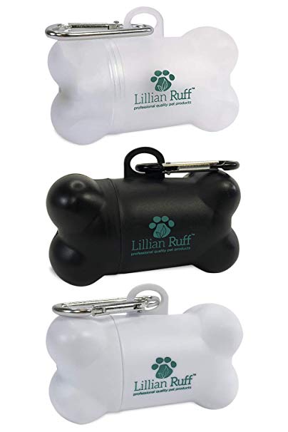 Lillian Ruff Dog Waste Bag Dispenser with Leash Clip Disposable Bag Holder for Pet Waste - 15 Leak Proof Unscented Poop Bags Included- Multicolor 3 Pc Pack