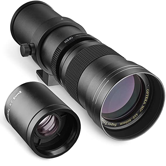 Opteka 420-800mm w/ 2X- 840-1600mm f/8.3 HD Telephoto Zoom Lens for Canon 90D, 80D, 77D, 70D, 60D, 50D, 7D, 6D, 5D, T7i, T7s, T7, T6s, T6i, T6, T5i, T5, T4i, T3i, SL3 Digital SLR Cameras (Black)