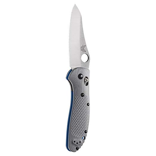 Benchmade - Griptilian 550-1 Knife, Sheepsfoot Blade, Plain Edge, Satin Finish, Gray and Blue