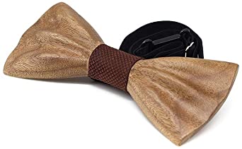 N_A Natural Wooden Bow Tie Men's Bow 3D Stereo Tie Formal Tuxedo Bowtie for men Wedding Wooden BowTie Necktie, Wood, 12*5*0.5cm