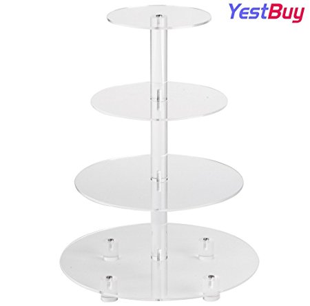 YestBuy 4 Tier Clear Round Wedding Party Acrylic Cupcake Display Tree Tower Stand 1 Unit (16.3 Inches)