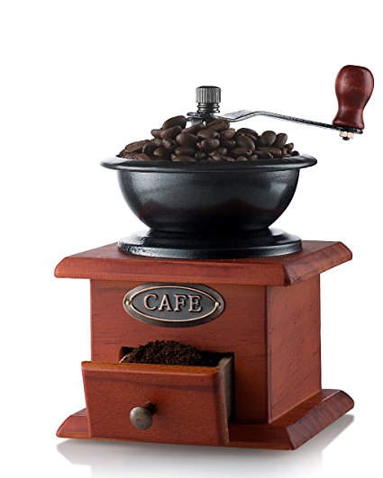 Gourmia GCG9310 Manual Coffee Grinder Artisanal Hand Crank Coffee Mill With Grind Settings & Catch Drawer 11.5 x 11.5 x 17.5 cm