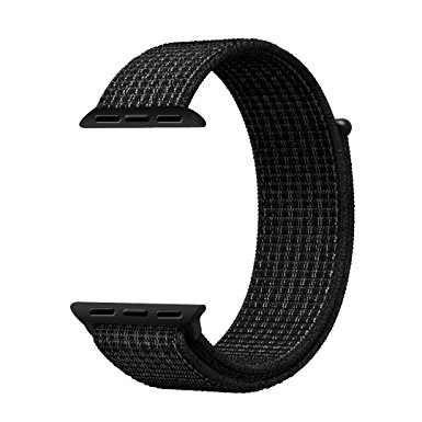 QIENGO Qifit New Nylon Sport Loop with Hook and Loop Fastener Adjustable Closure Wrist Strap Replacment Band for iwatch Apple Watch Series 1 /2 / 3,38mm,N  Black