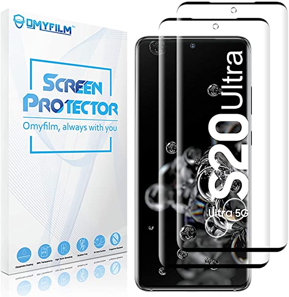 [2 Pack] Screen Protector for Galaxy S20 Ultra [Edge to Edge] OMYFILM Samsung Galaxy S20 Ultra Tempered Glass Screen Protector [Bubble-Free] Glass Screen Protector for Samsung S20 Ultra (6.9 Inch)