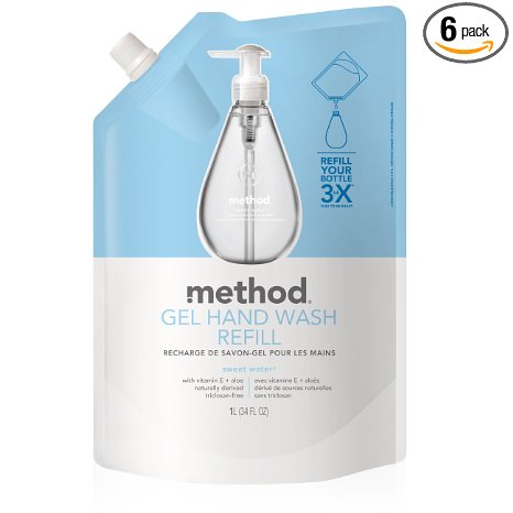 Method Gel Hand Wash Refill, Sweet Water, 34 Ounce (Pack of 6)