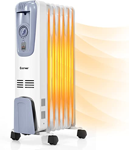 COSTWAY Oil Filled Radiator Heater, 1500W Portable Space Heater with Adjustable Thermostat, 3 Heat Settings, Overheat & Tip-Over Protection, Electric Heater for Bedroom, Indoor use (25" Height)