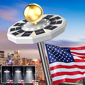 Hallomall Solar Flag Pole Light 76 LED Light 3 Modes Double-Sided Super Bright Flagpole Solar Nights Light for Most 15 to 25 ft Flag Pole Topper, IPX5 Waterproof Auto On/Off Night Lighting
