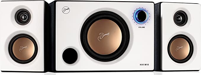 Swan Speakers - M10 - Powered 2.1 Computer Speakers - Surround Sound - Near-Field Speakers - Bookshelf Speakers - Pearl White