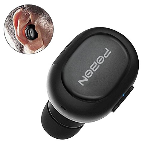Wireless Headphones iBeek Stereo Mini Bluetooth Headset Noise Cancelling In-Ear Running Earphones Hands-Free Calling for iPhone Samsung etc (Invisible Single, Magnetic USB Charge, 7 Hours Play Time) (Black2)