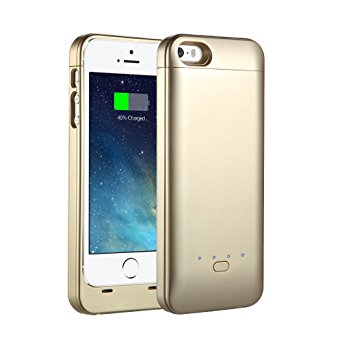 iPhone 5 5S SE battery charge case, Apple MFI Certified- 2200mAh 130% Rechargeable Portable Charger Protective External for iPhone 5 5S SE(4 Inches) iPhone 5 5S SE power case /iphone 5 5S SE External battery pack / iPhone 5 5S SE Charger Backup Power Bank(UV-Glod)