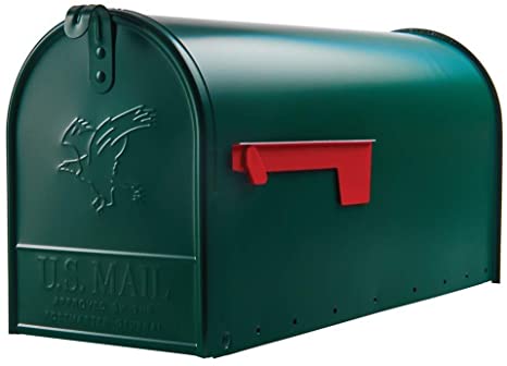 Dark Green Mailbox Medium Metal US Mail Box Rural Size Outside Curbside Horizontal Farmhouse Classic, 20-1/2"L x 10-7/8"H x 8-1/2"W