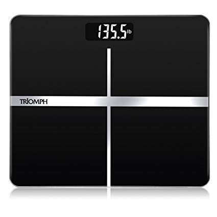 Triomph Precision Digital Body Weight Bathroom Scale with Backlit Display, Step-On Technology, 400 lbs Capacity and Accurate Weight Measurements, Black
