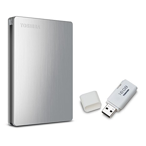 Toshiba Canvio Slim II 1.0 TB Portable Hard Drive with Bonus 16GB USB Flash Drive - Brushed Aluminum