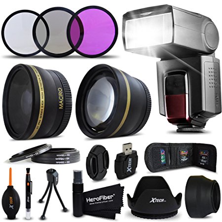 Premium 58mm Accessory Kit for CANON EOS 7Rebel T6i T6 T5i T5 T4i T3i T3 T2i SL1, EOS 80D, 750D 700D, 1200D, 1100D, 70D, EOS 60D EOS Mark II, EOS 7D 6D 5D, 5d Mark III,EOS 650D 600D 550D DSLR Cameras - Includes: 58MM High Definition Wide Angle Lens with Macro Closeup feature,   58mm High Definition 2X Telephoto Lens   Professional Speedlight Flash   3 Piece HD Filter Set     Ring Adapters to from 46-62mm   58mm Tulip shaped Hard Lens Hood   58mm Soft Rubber Lens Hood   58mm Lens Cap   MORE