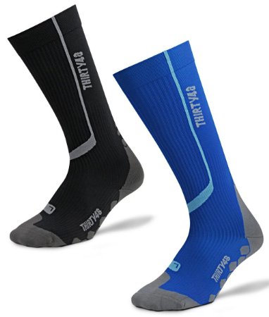 Graduated Compression Socks with Anti-Bacterial Nylon by Thirty48 CatalystAF Design for Performance Arch Support 1 or 2 Pair Maximize Faster Recovery by Increasing Oxygen to Muscles Great for Running Cycling Walking Basketball Football Soccer Cross Fit Travel Money Back Guarantee