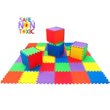 NON-TOXIC 36 Piece Children Play & Exercise Mat - Puzzle Play Mat for Kids & Toddlers, 6 Vibrant Colors