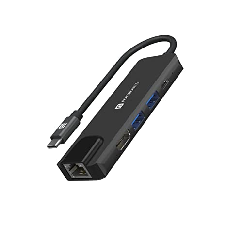 Portronics Mport 51 5-in-1 Type C HUB with RJ 45 Ethernet Port, 5Gbps Data Transfer, HDMI Port, USB 3.0, PD Quick Charge, 4K Ultra HD Data Quality(Grey)